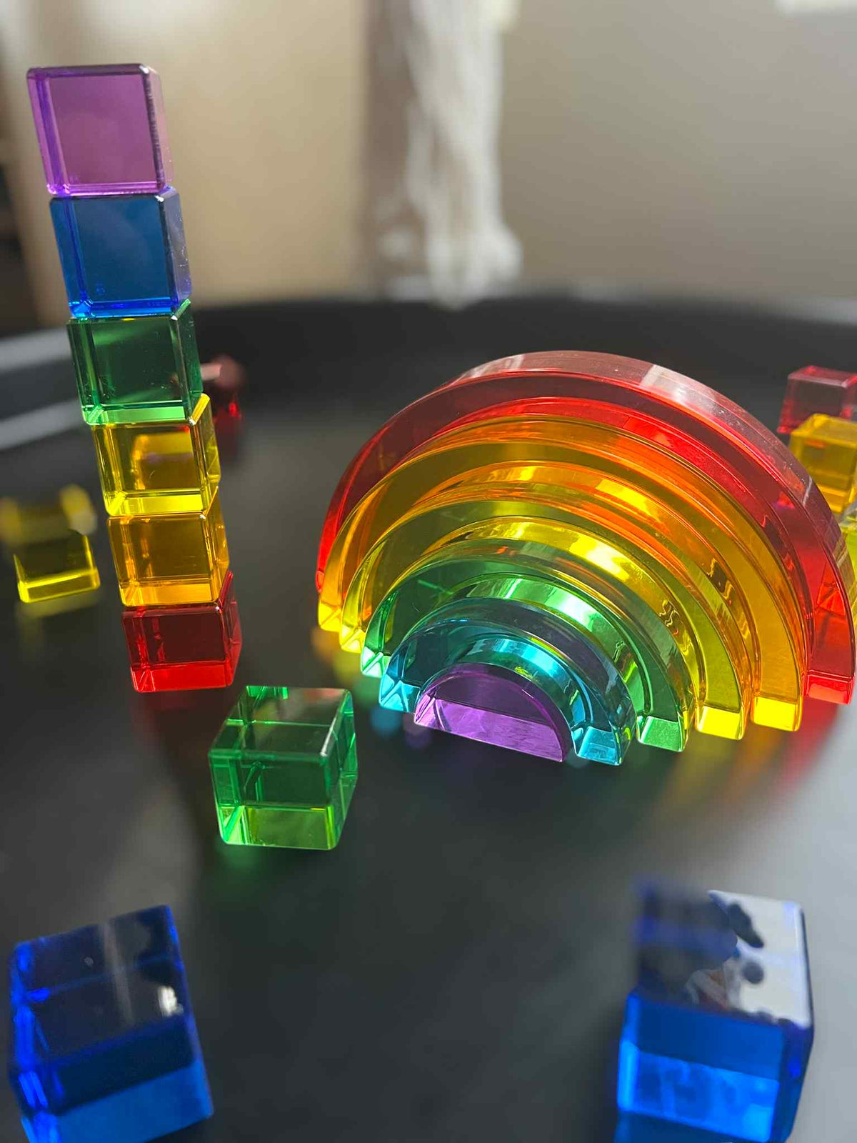 6-Piece Small Crystal-Clear Lucite Rainbow Stacker