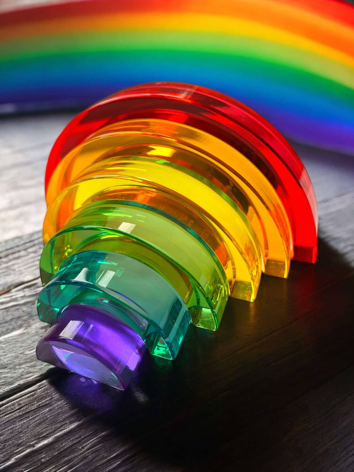 6-Piece Small Crystal-Clear Lucite Rainbow Stacker