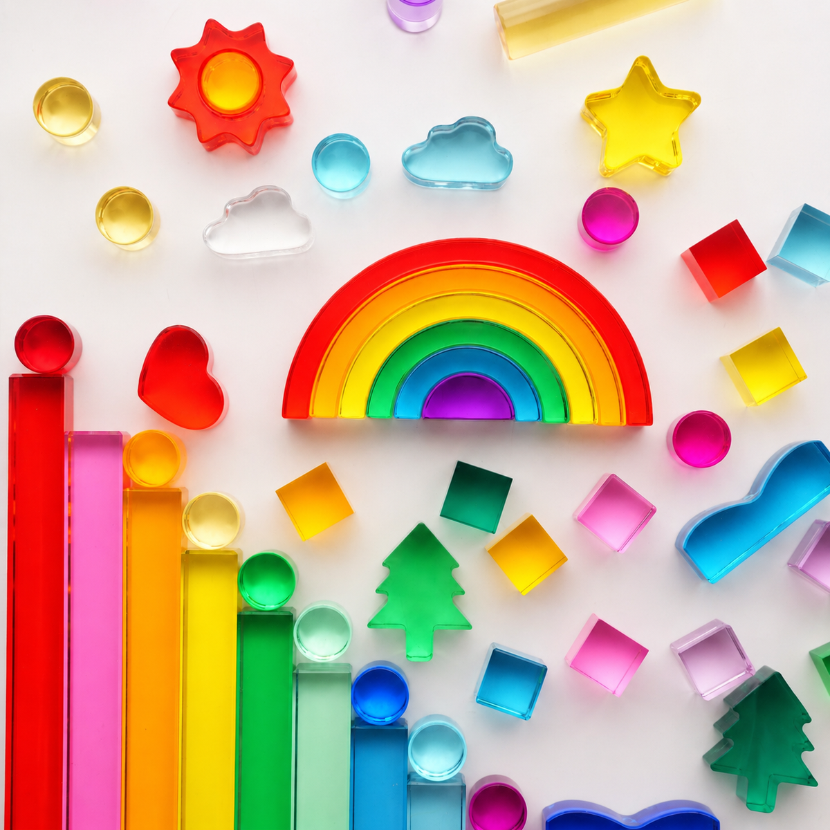 6-Piece Small Crystal-Clear Lucite Rainbow Stacker