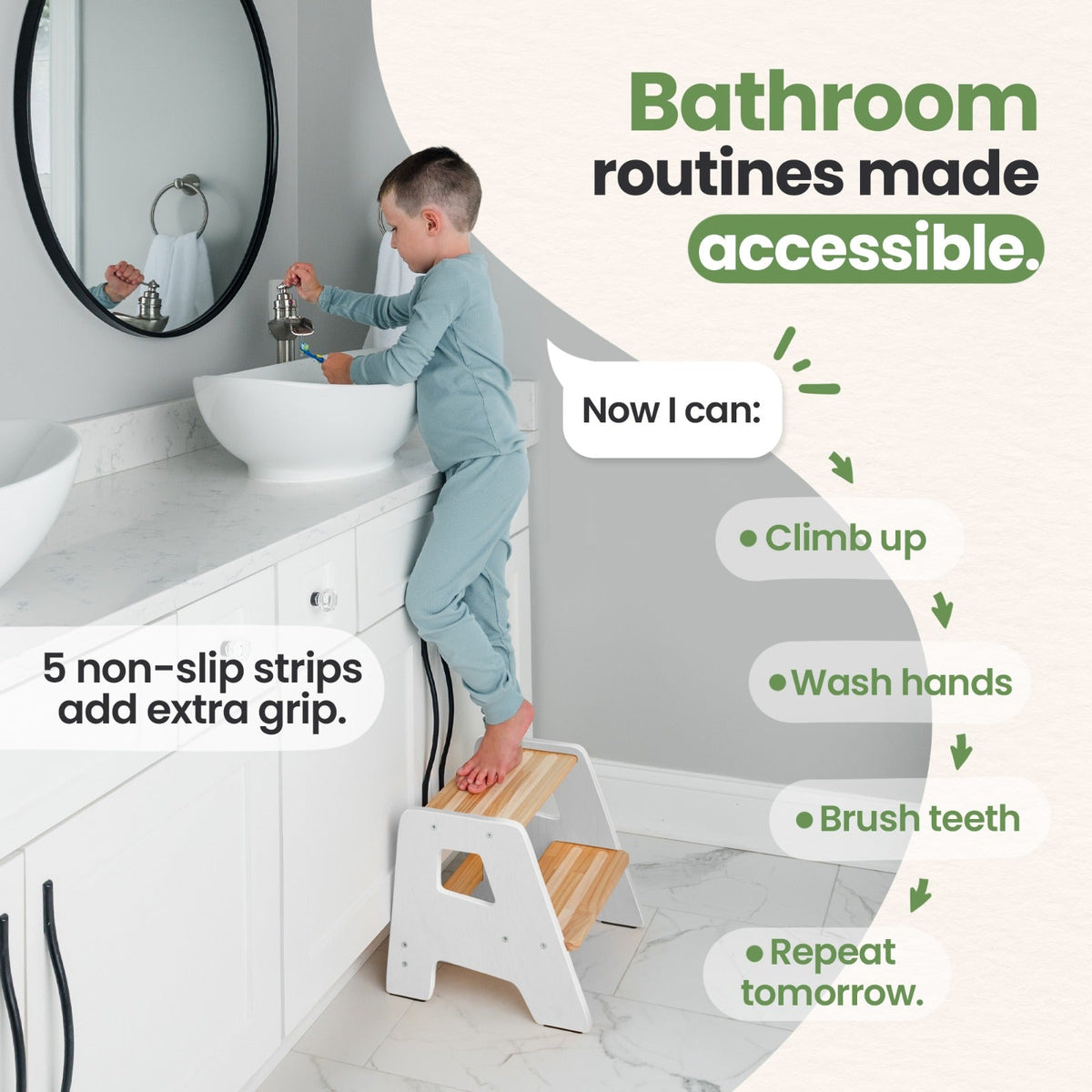 2-Step Wooden Stool for Toddlers(Step Stool for Children Ages 2+)