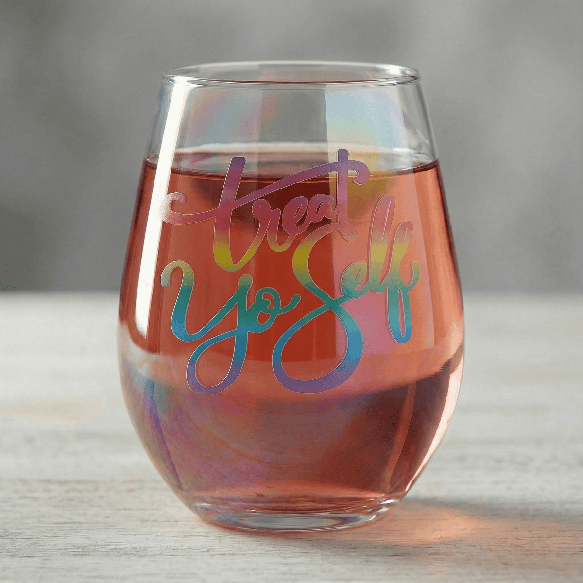 Treat Yo Self Jumbo Stemless Wine Glass in Rainbow Colors | 30 Oz. | Holds an Entire Bottle of Wine