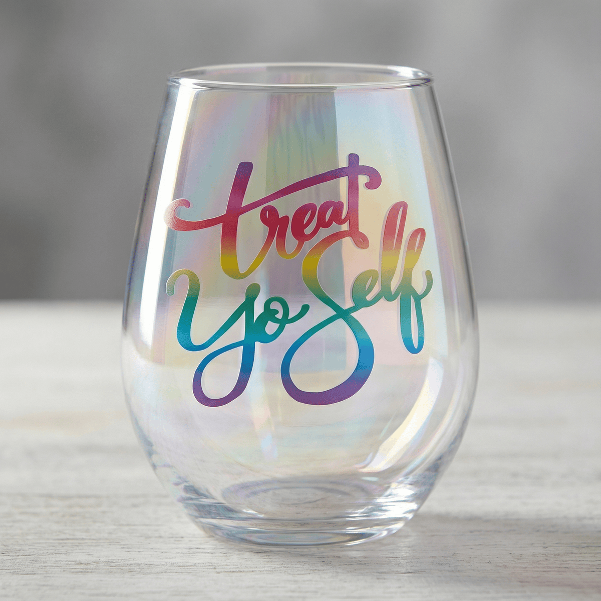 Treat Yo Self Jumbo Stemless Wine Glass in Rainbow Colors | 30 Oz. | Holds an Entire Bottle of Wine
