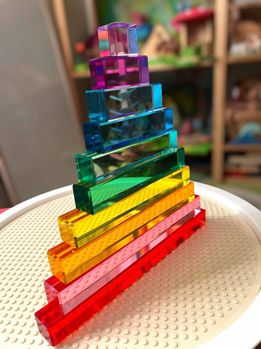 10-Piece Crystal-Clear Pyramid Lucite Block Set