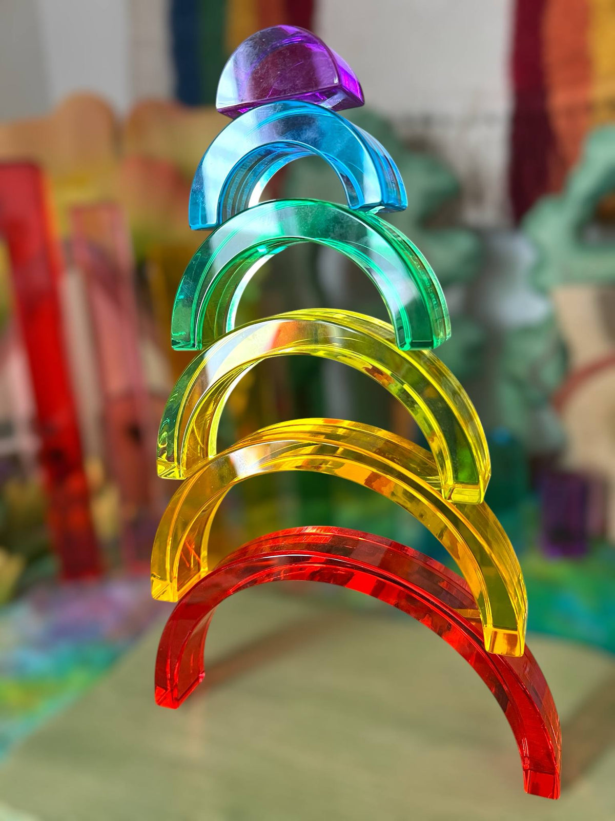 6-Piece Small Crystal-Clear Lucite Rainbow Stacker